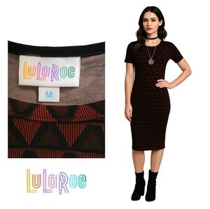 NWT LuLaroe Julia Dress Black Red Midi Dress Size Medium Geometric Whimsigoth